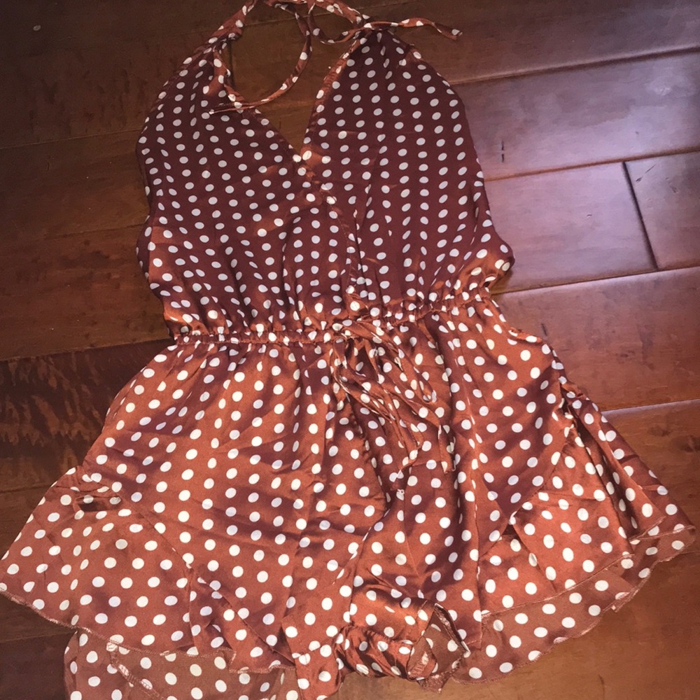 Super cute polka dot romper open back